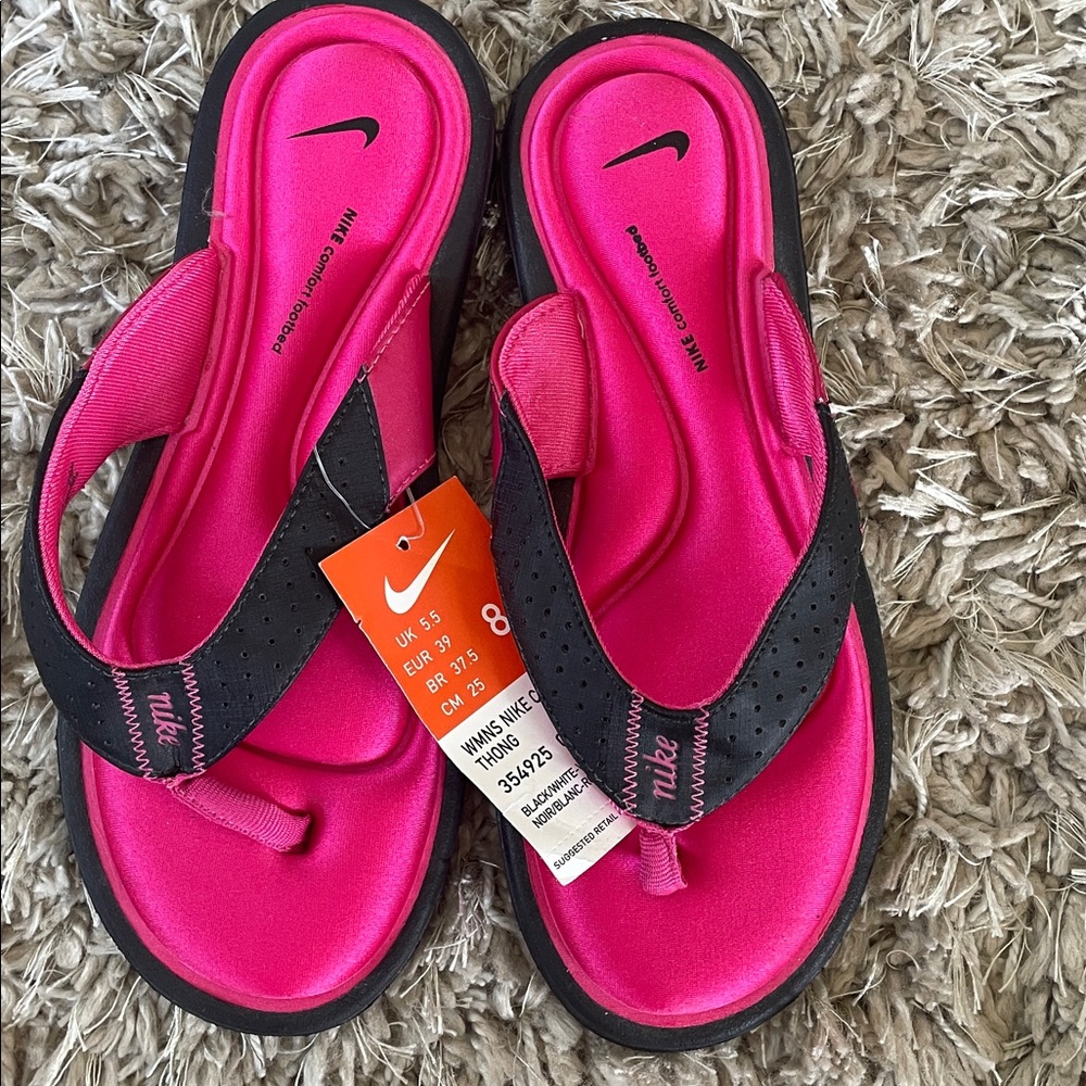 Nike Black and Pink Flip Flops